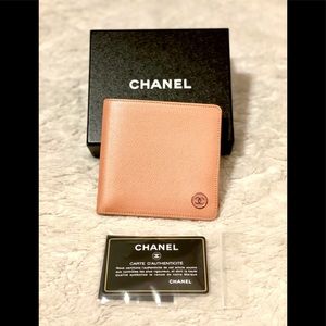 Authentic Chanel Grained Calfskin Compact Wallet in rose